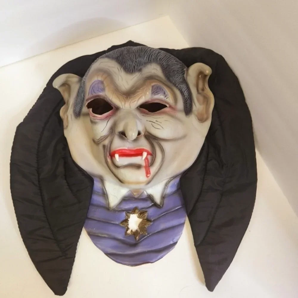 Vampire Halloween Mask Gray Hair Grandpa Munster Adult Over the Head Costume 90s